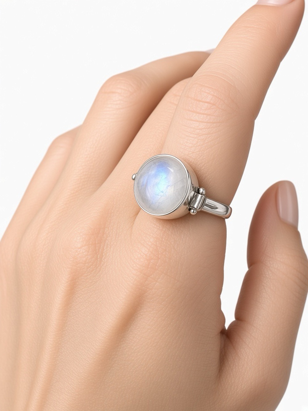 Vintage Sterling Silver 925 Moonstone Cocktail Poison Ring Iridescent White 6.5